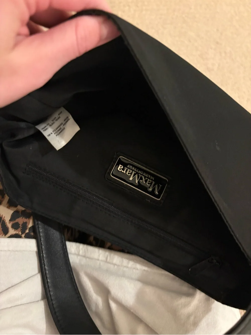 MaxMara Black Leather & Nylon Shoulder Bag Made in Italy